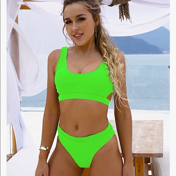 Blooming Jelly Women's High Waisted Swimsuit Crop Top Cut Out Two Piece Size L - Picture 1 of 7